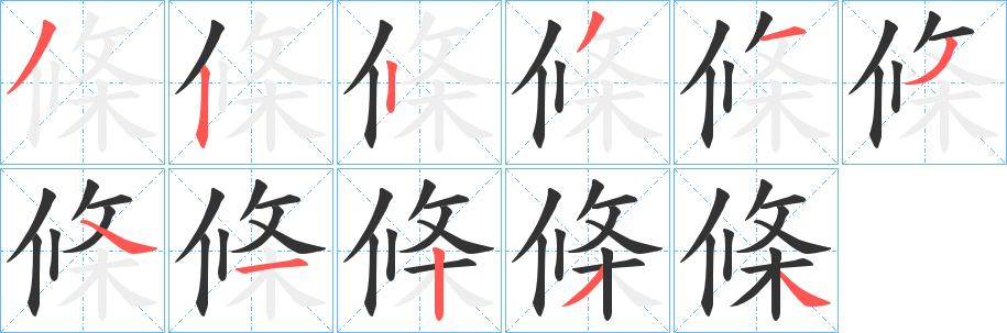 條字完整笔顺步骤图