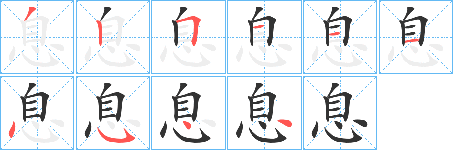 息字完整笔顺步骤图