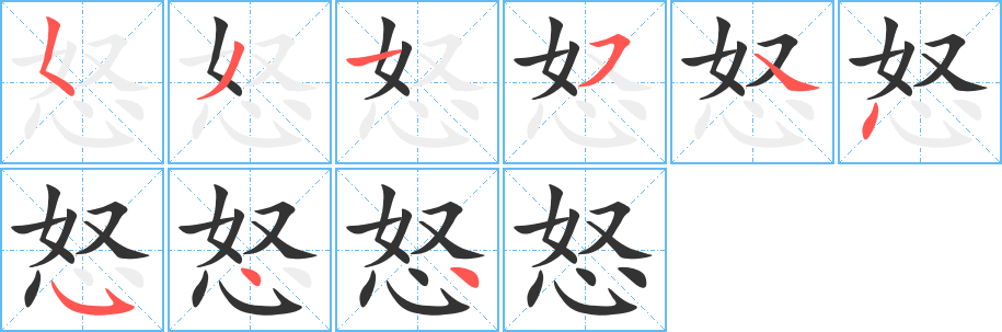怒字完整笔顺步骤图