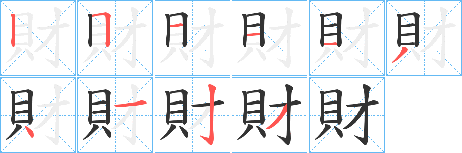 財字完整笔顺步骤图