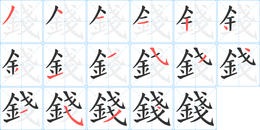 錢字完整笔顺步骤图