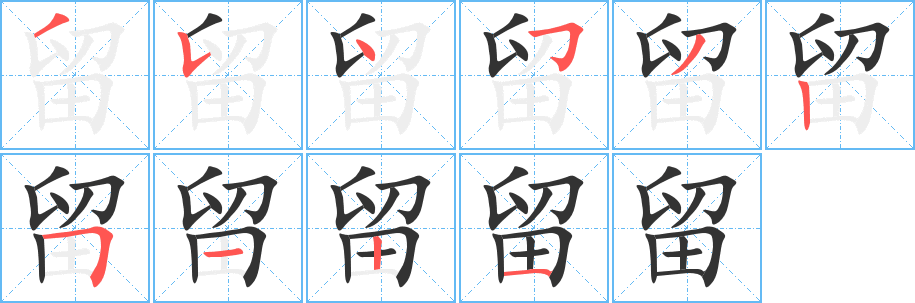 留字完整笔顺步骤图