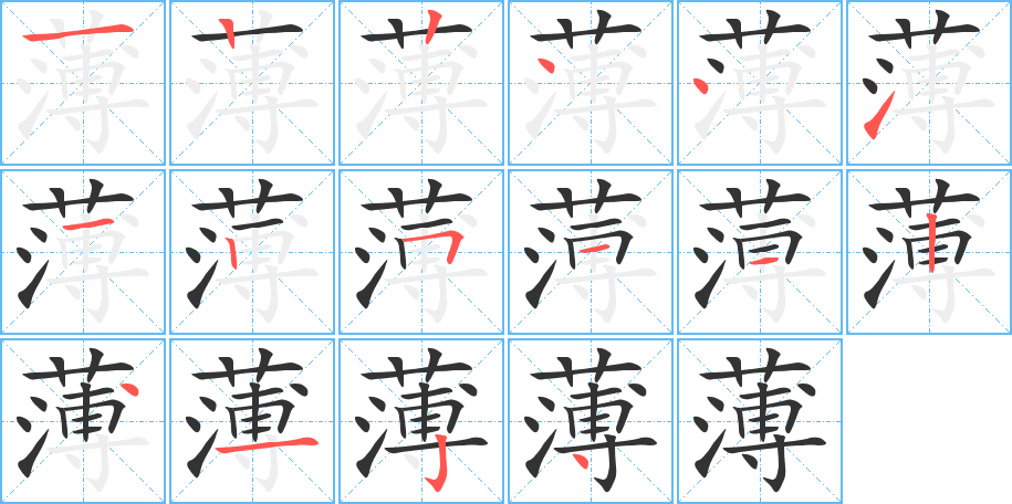 薄字完整笔顺步骤图