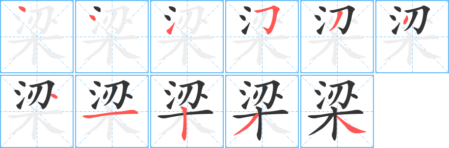 梁字完整笔顺步骤图