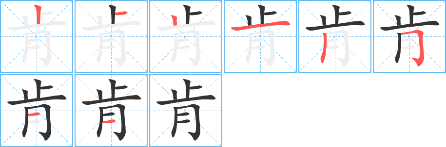 肯字完整笔顺步骤图