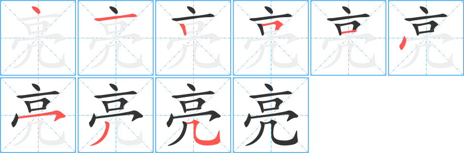 亮字完整笔顺步骤图